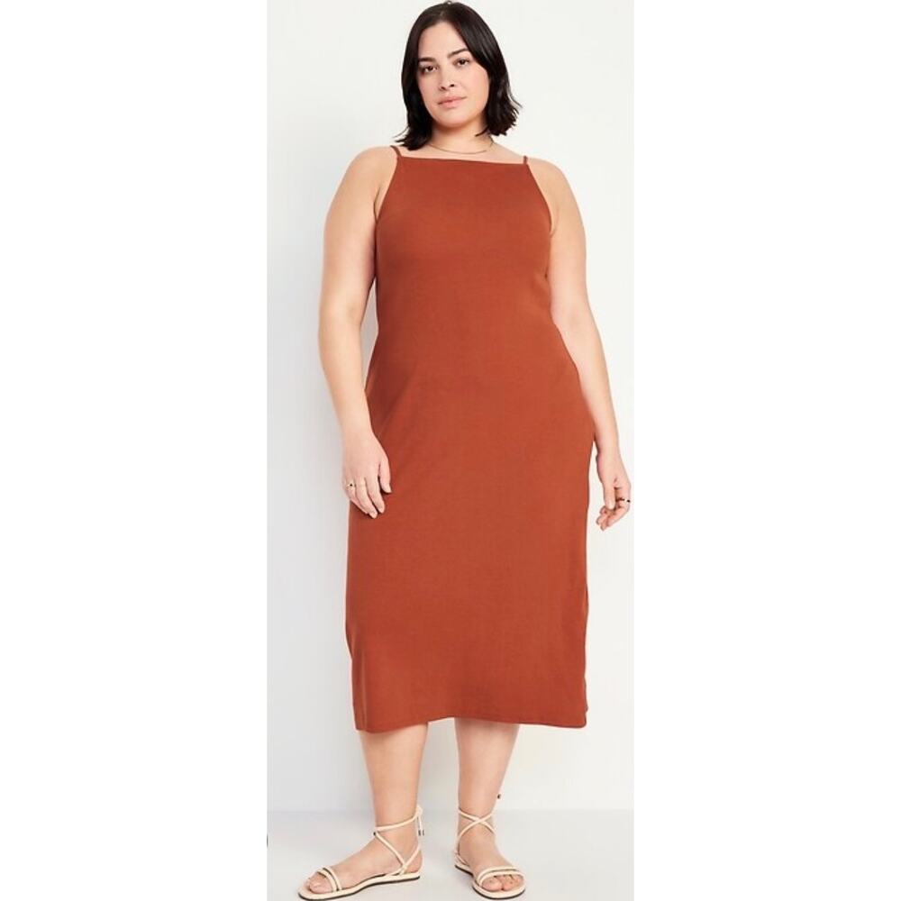 Old navy Sleeveless Rib-Knit Popover Midi Dress, size XXL, bronzed amber
